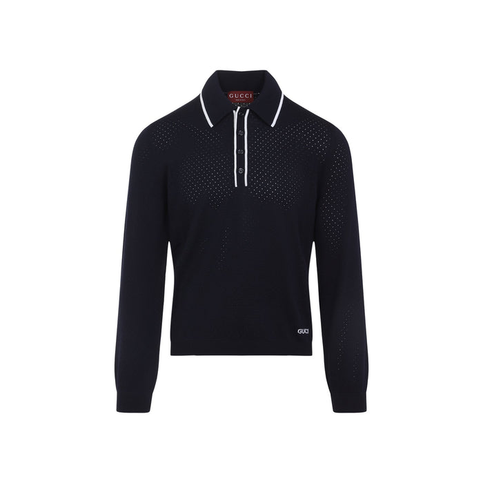 Long Sleeves Polo Blue Wool