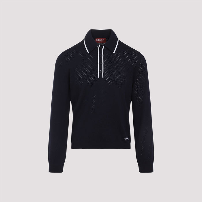 Long Sleeves Polo Blue Wool