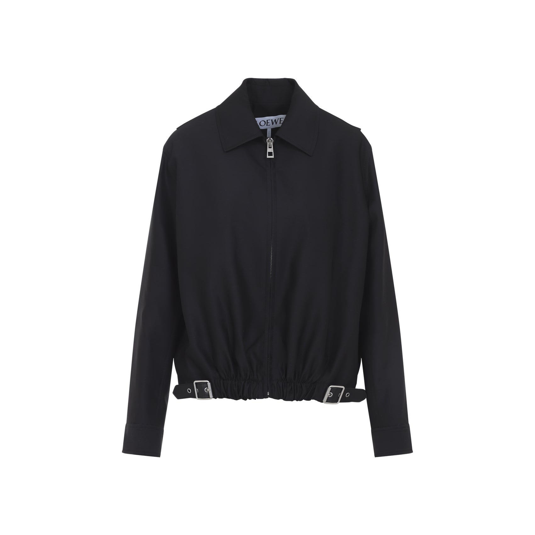 Belted Jacket Black Wool Silk Calf Skin