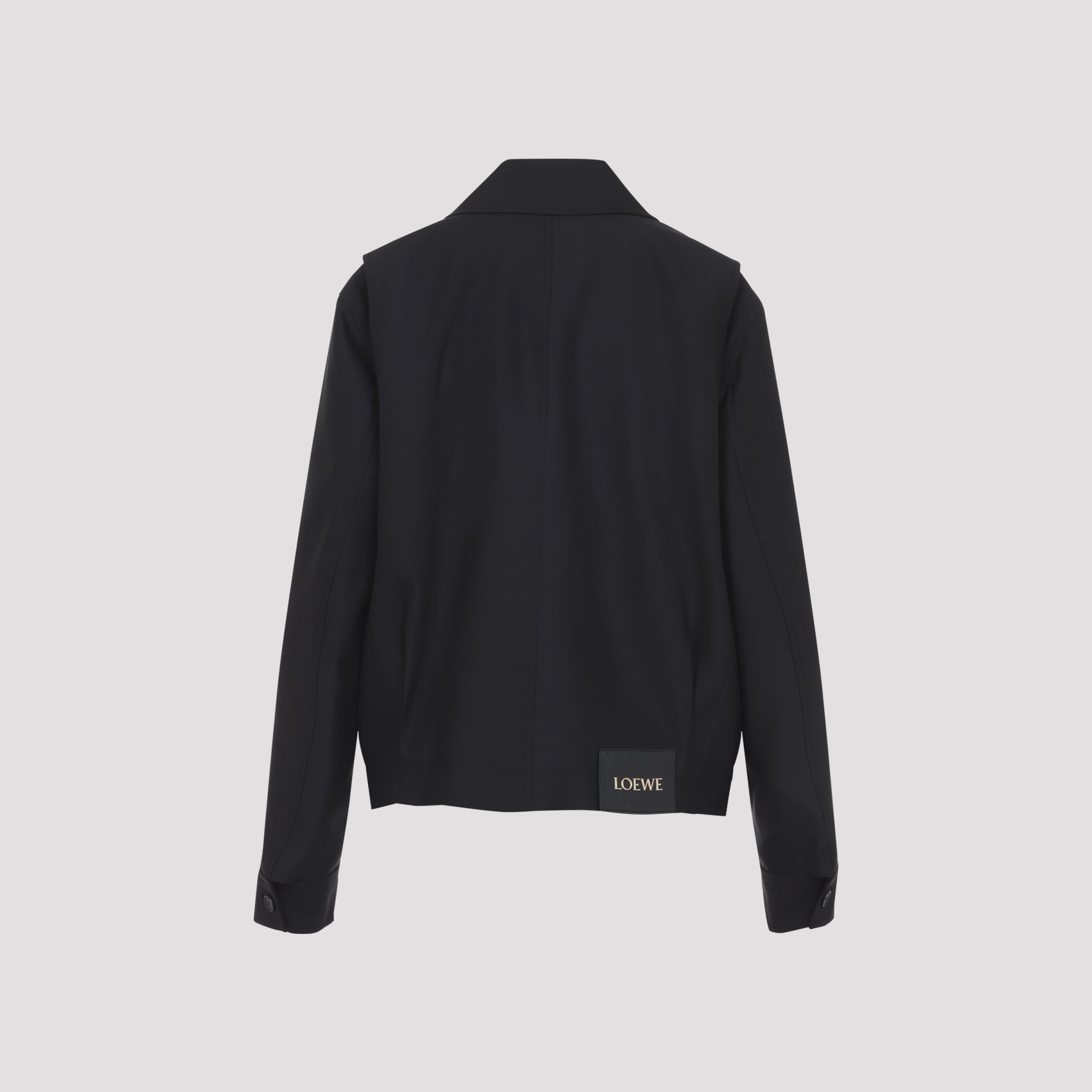 Belted Jacket Black Wool Silk Calf Skin
