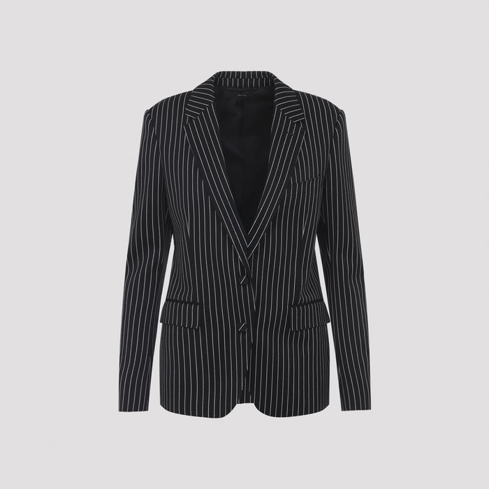 Striped Wool Barathea Jacket Black Cotton
