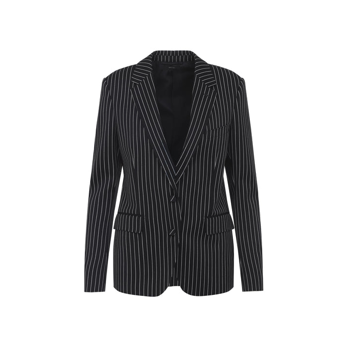 Striped Wool Barathea Jacket Black Cotton