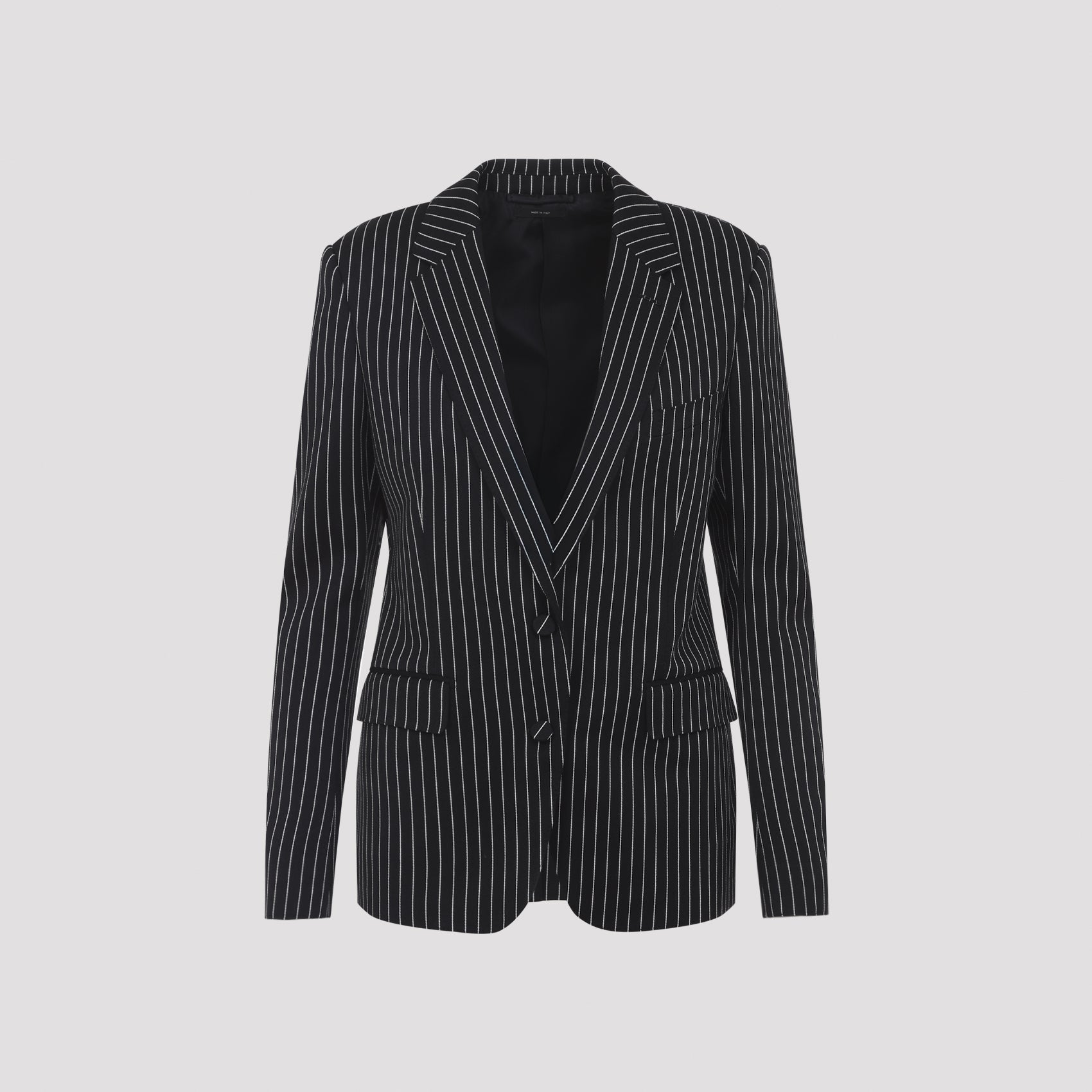 Striped Wool Barathea Jacket Black Cotton