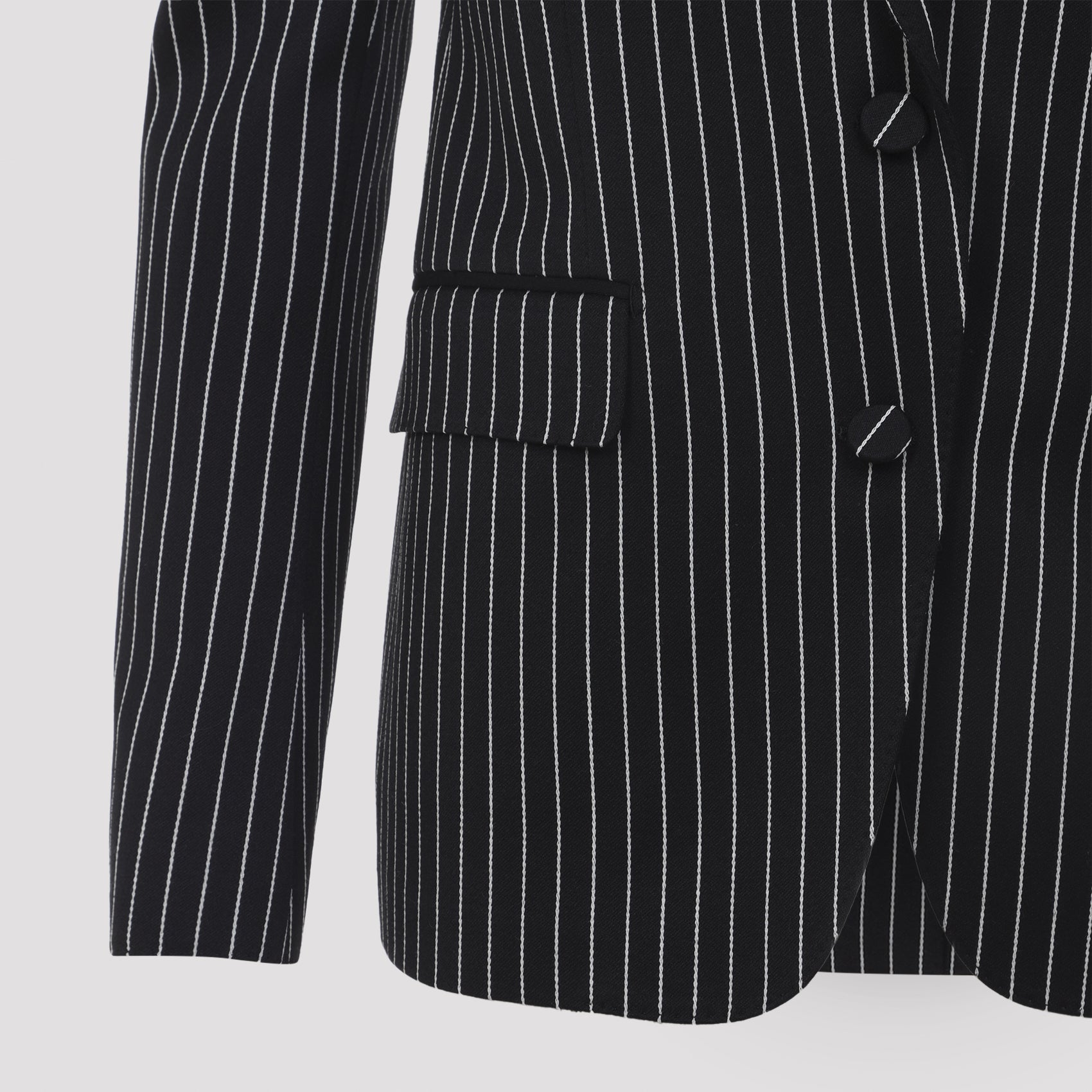 Striped Wool Barathea Jacket Black Cotton