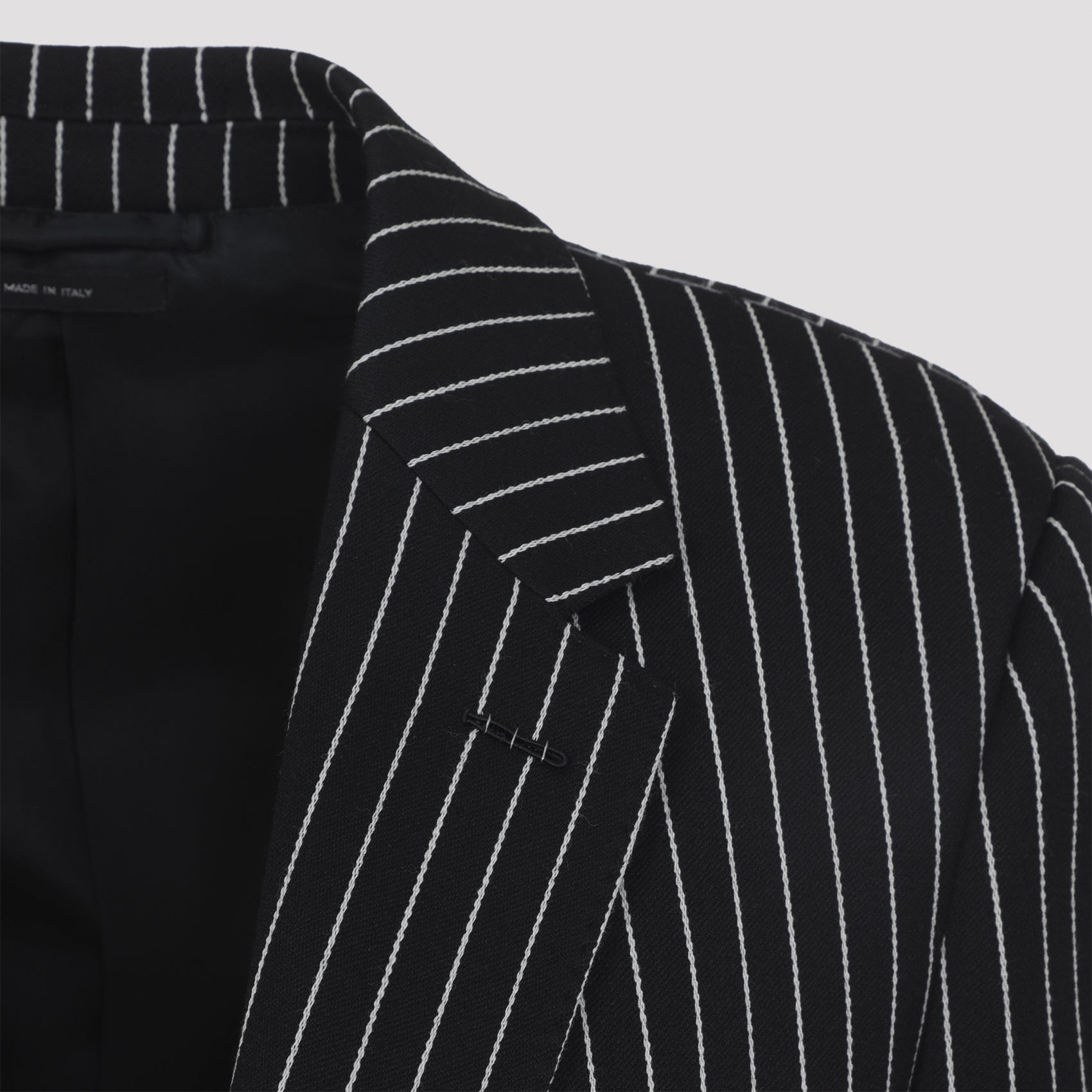 Striped Wool Barathea Jacket Black Cotton
