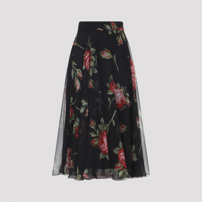Silk Midi Skirt Black