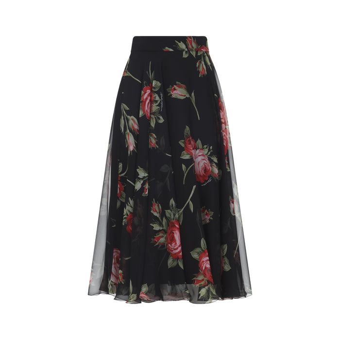Silk Midi Skirt Black