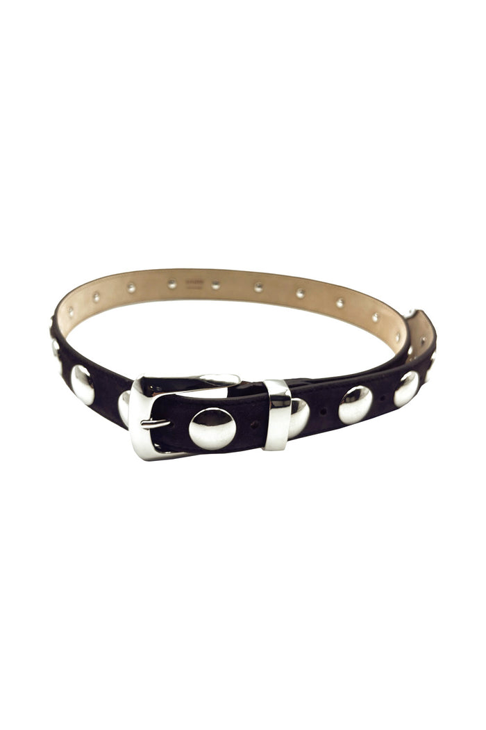 Benny Belt In Suede With Studs Silver Buckle Brown Calfskin Cintura