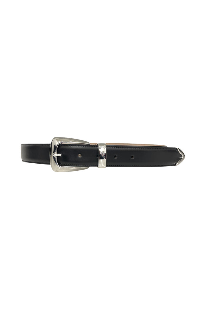 Benny Belt Whit Silver Buckle Black Calfskin Cintura