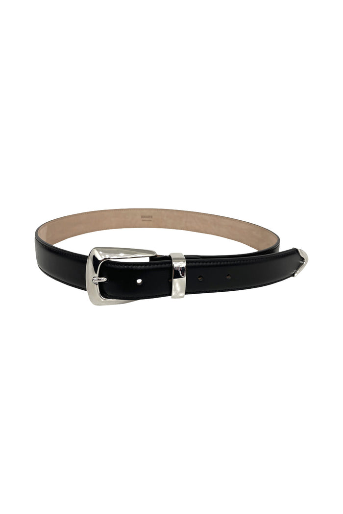 Benny Belt Whit Silver Buckle Black Calfskin Cintura