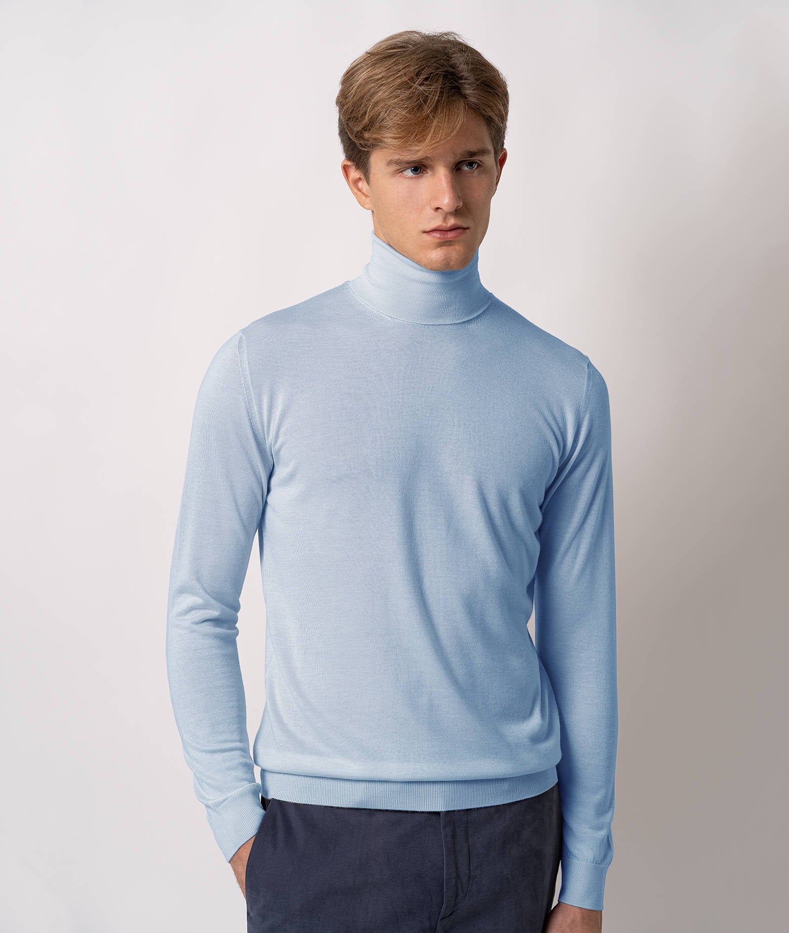 Turtleneck Cashmire And Silk Sweater Salisburgo White High Turtle Neck