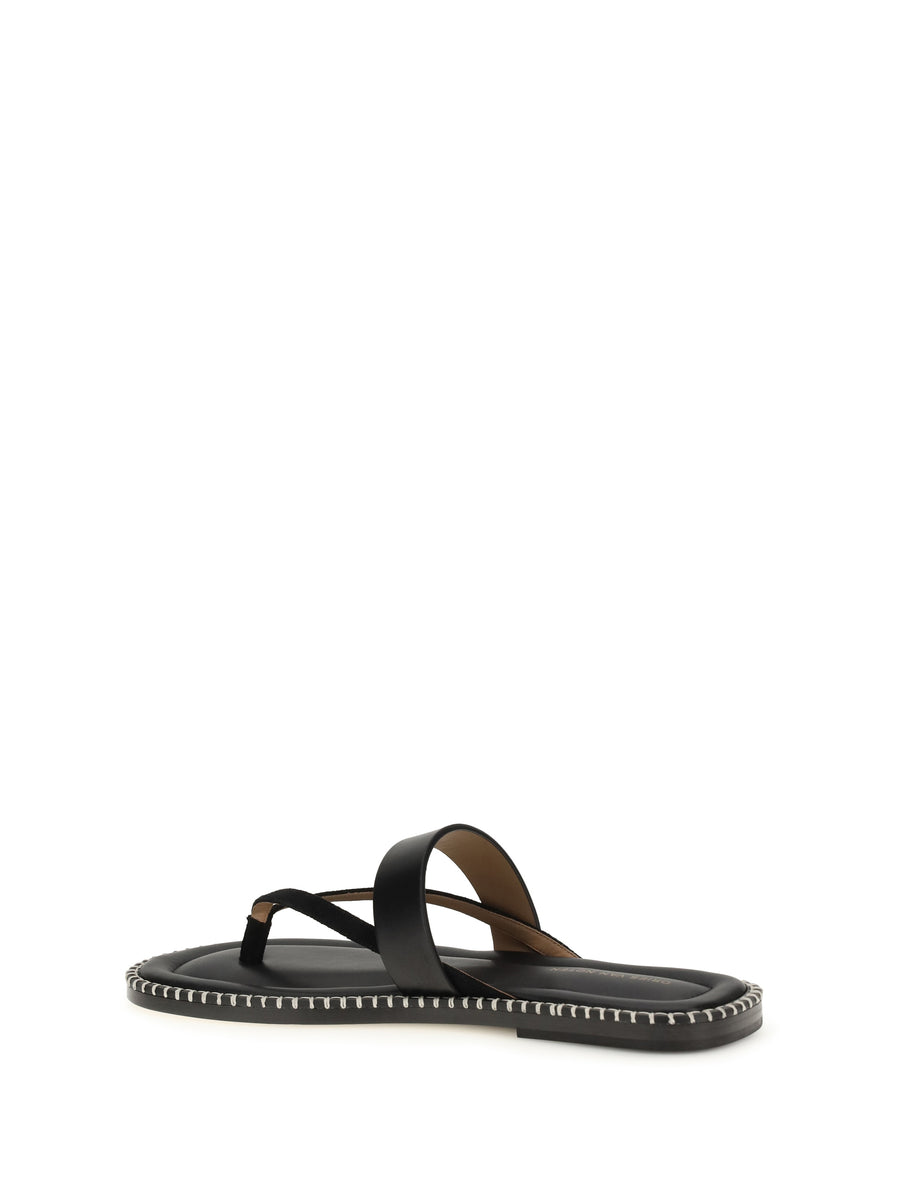Slip-On Leather Sandals With Sequins Black Calf