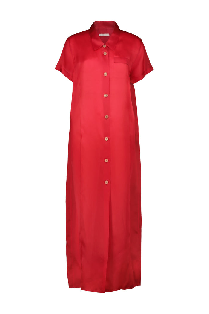 Effy Shirtdress In Organza Red Silk Cotton Abito