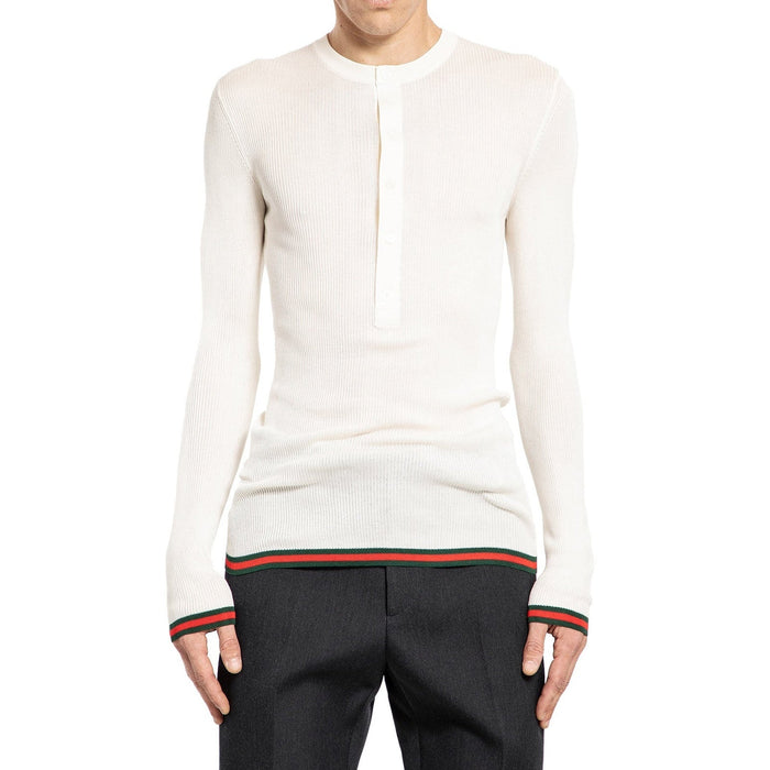 Ribbed-Knit Silk T-Shirt White