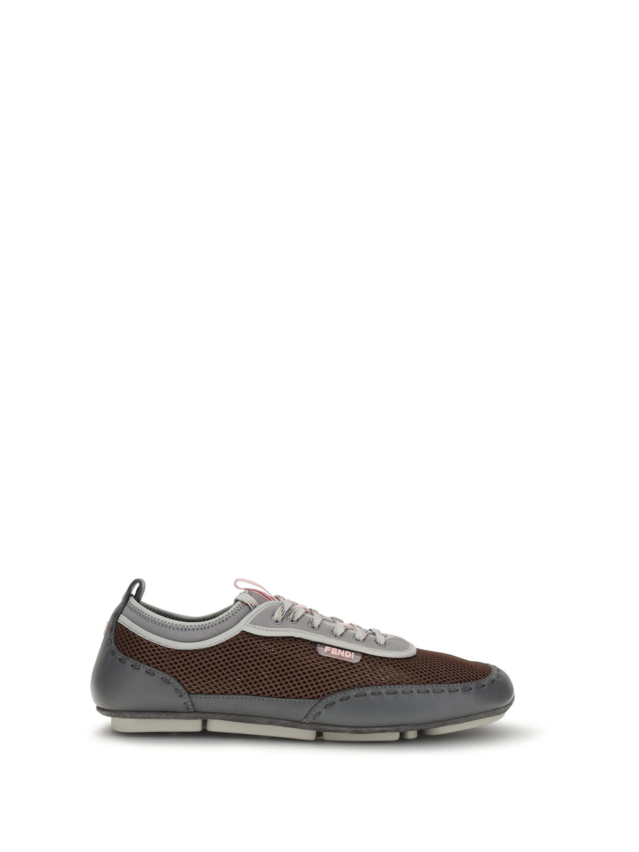 Sneakers Leather And Mesh Grey/brown/medium Grey Trainers