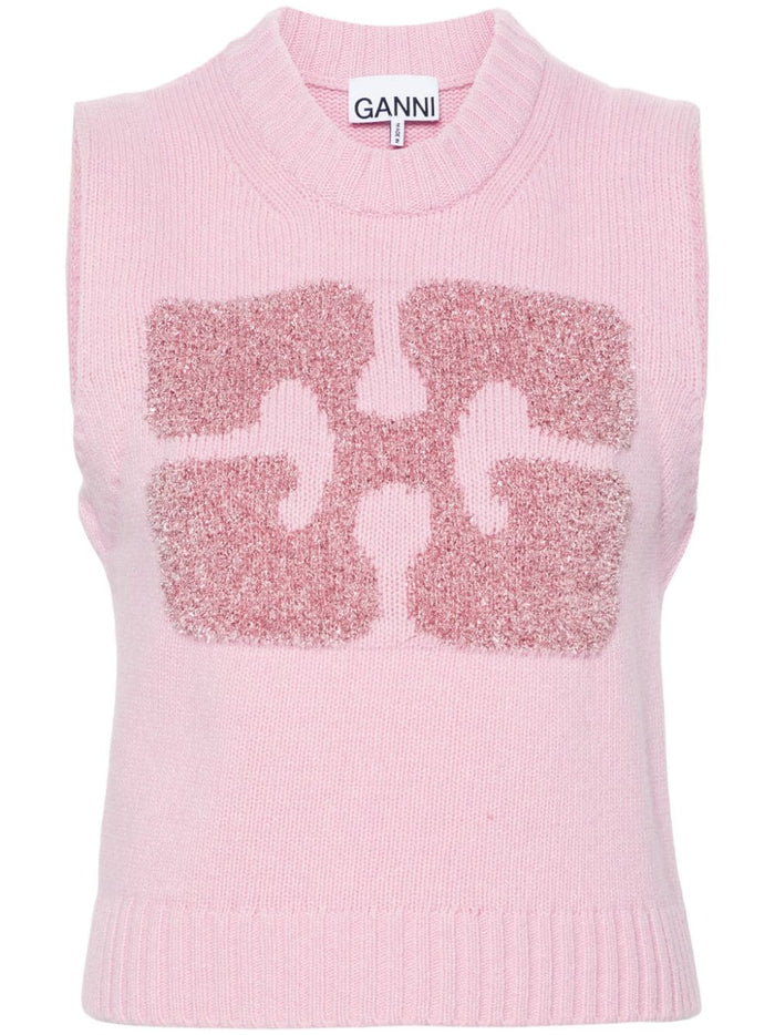 Ganni Sweaters Lilac Wool Polyamide Metallic Fiber
