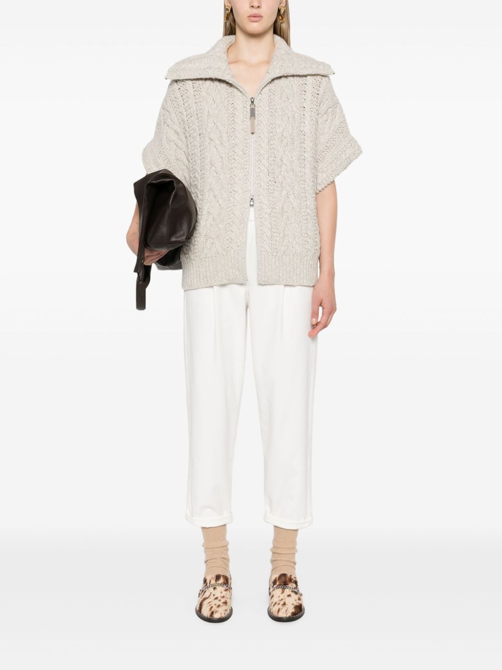 Brunello Cucinelli Sweaters Grigio Chiaro Leather