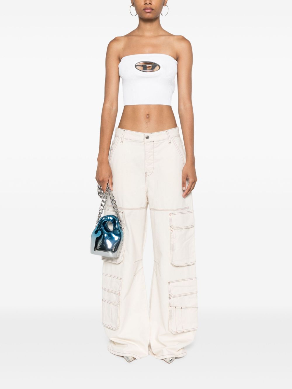Diesel Top White Viscose Polyester