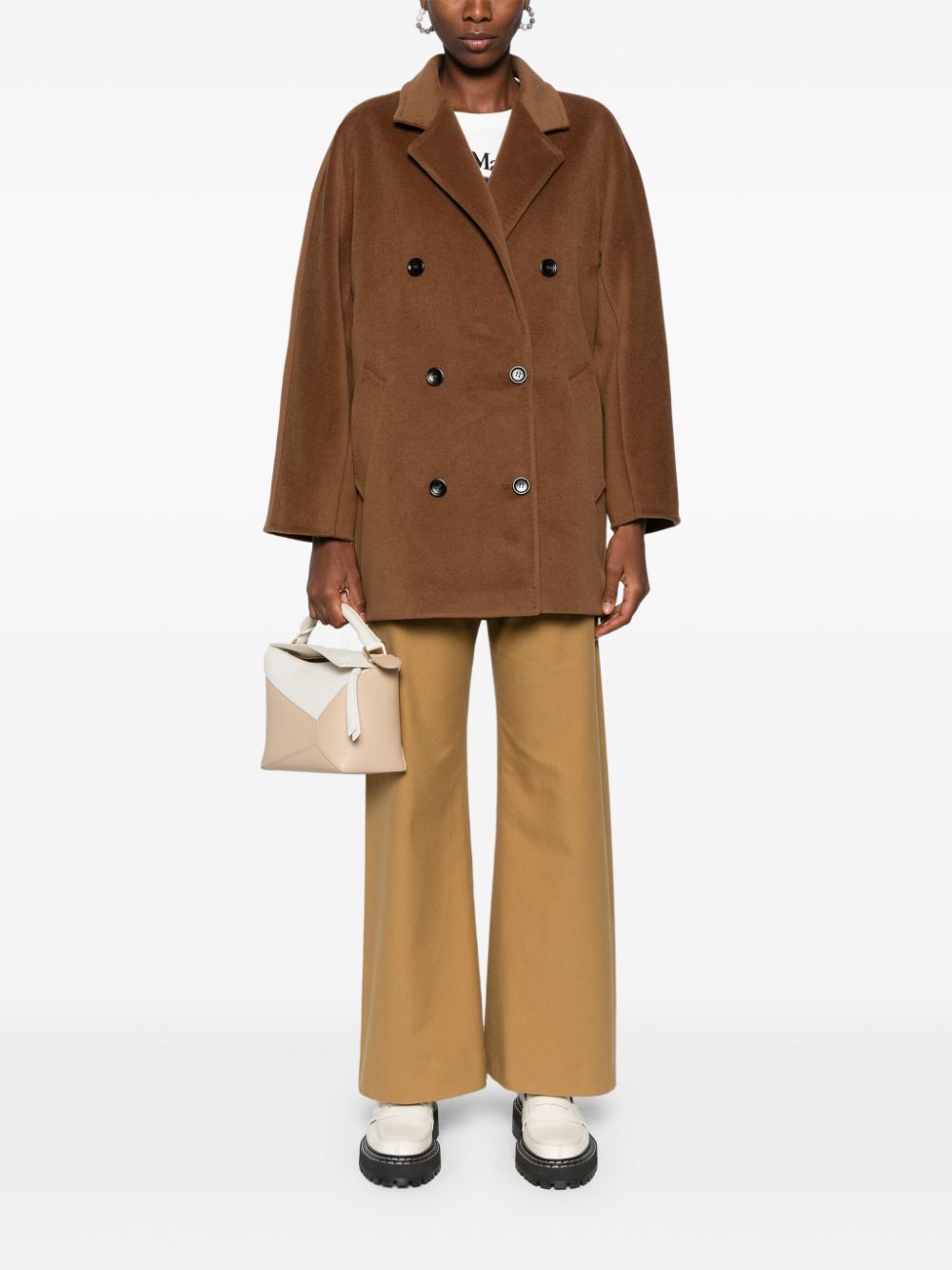 Max Mara Coats Leather Brown Virgin Wool Cashmere