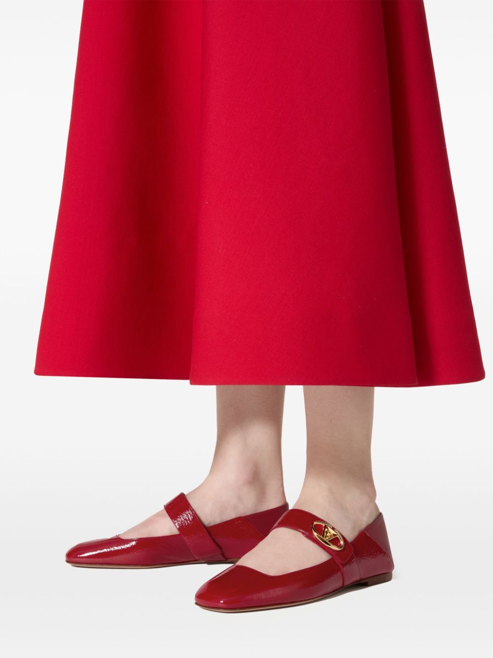 Valentino Garavani Flat Shoes Red Outer: Calf Leather