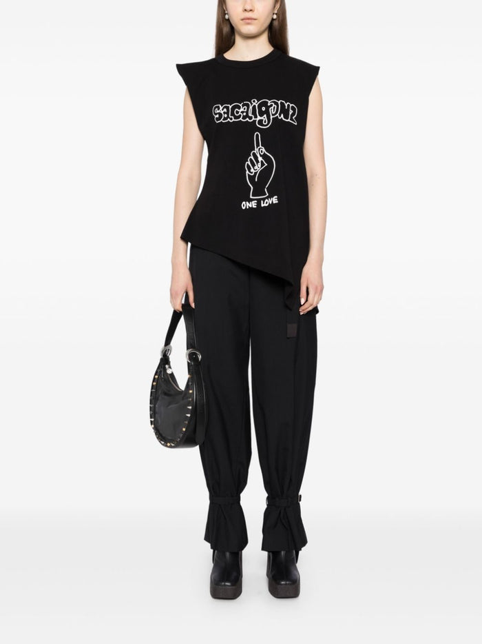 Sacai Trousers Black Polyester Wool
