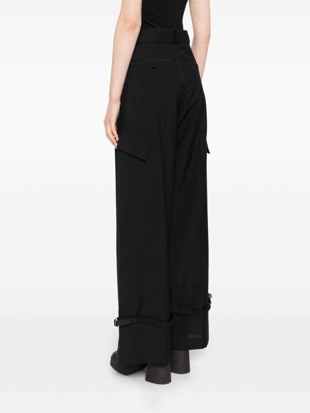 Sacai Trousers Black Polyester Wool