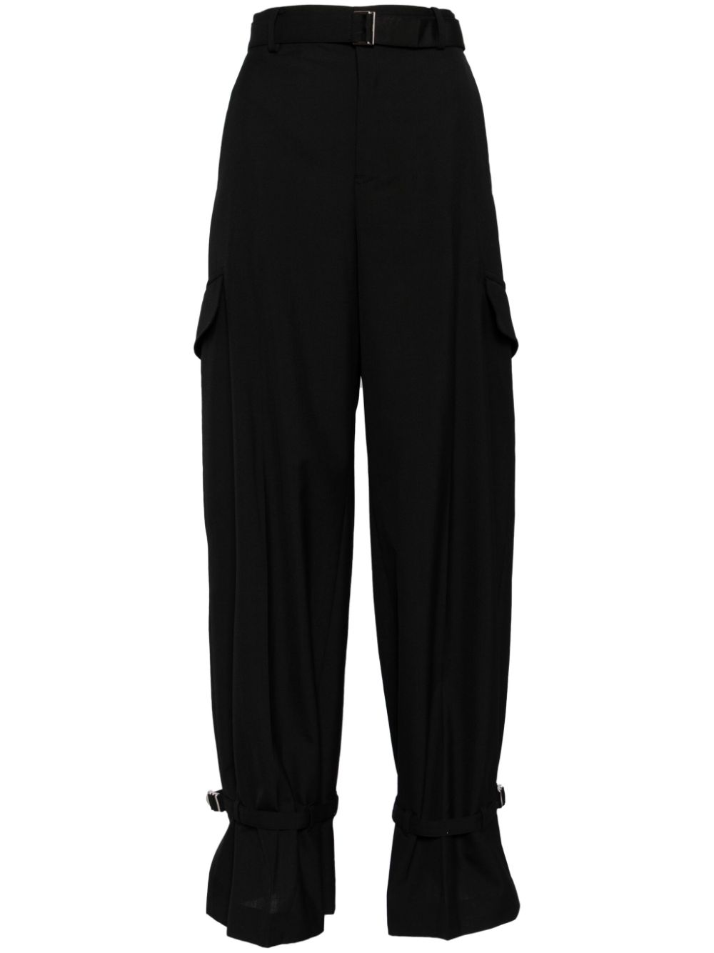 Sacai Trousers Black Polyester Wool