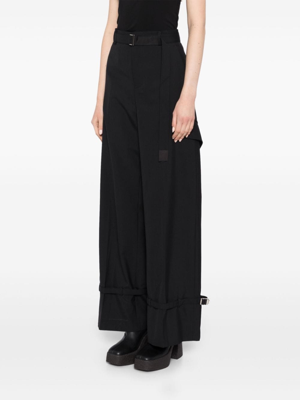 Sacai Trousers Black Polyester Wool