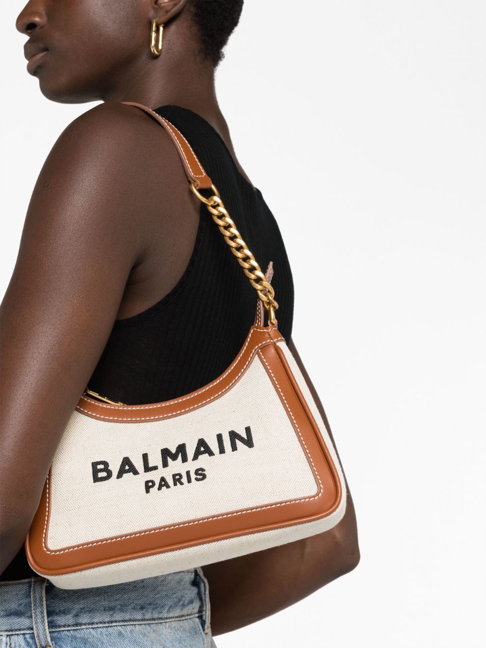 Balmain Bags Leather Brown Cotton Linen