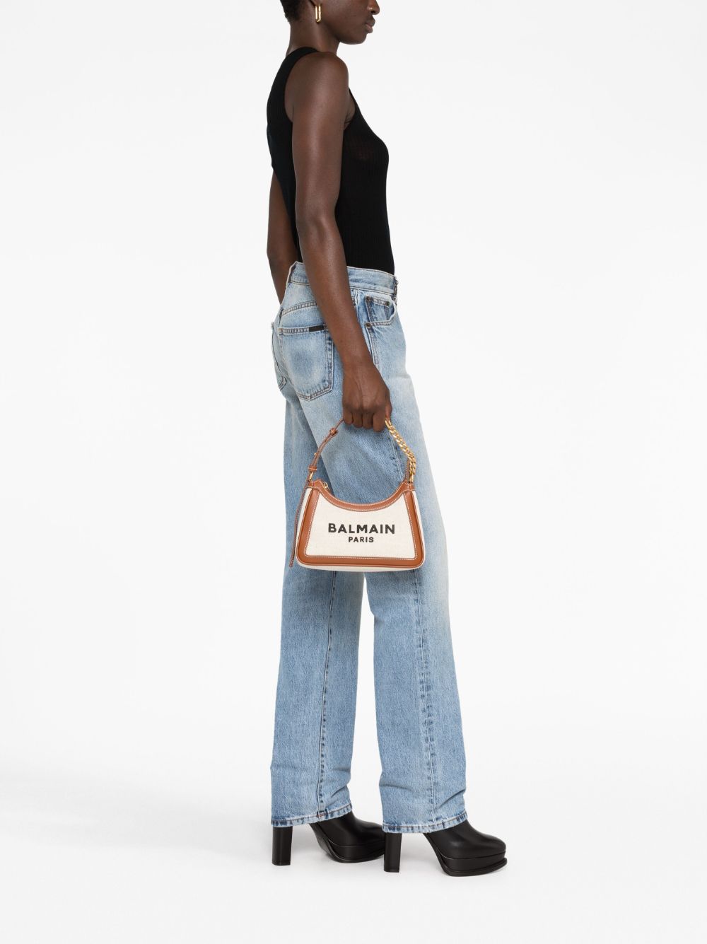 Balmain Bags Leather Brown Cotton Linen