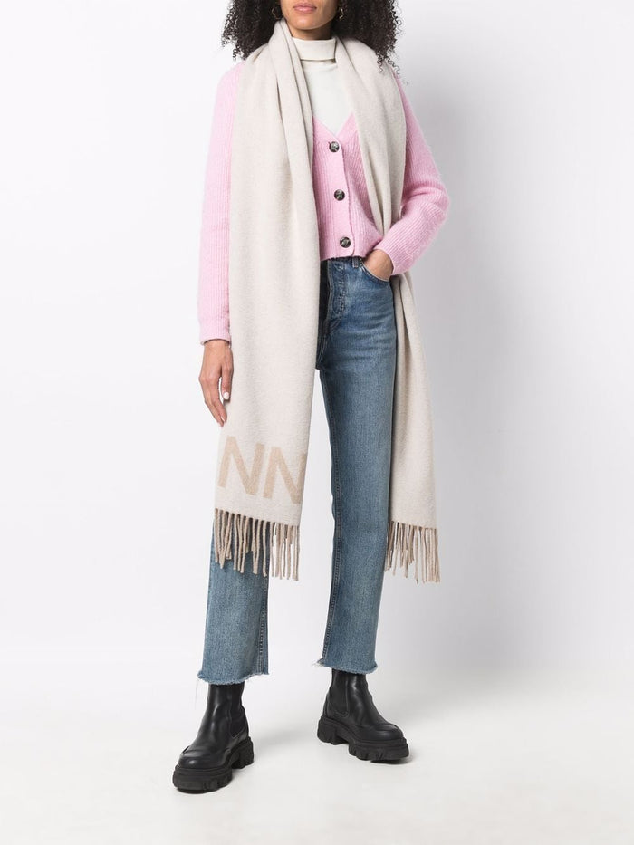Ganni Scarfs White Recycled Wool