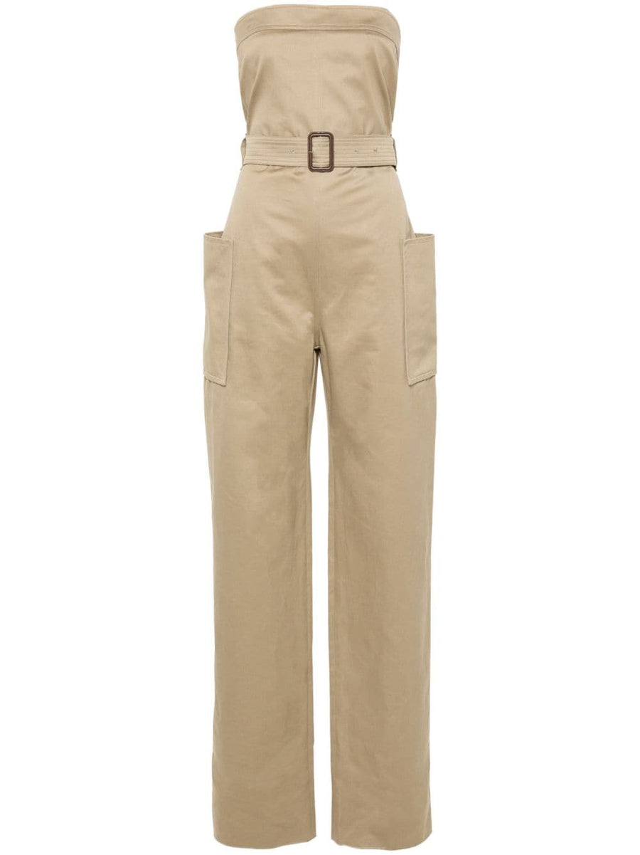 Saint Laurent strapless belted cotton jumpsuit