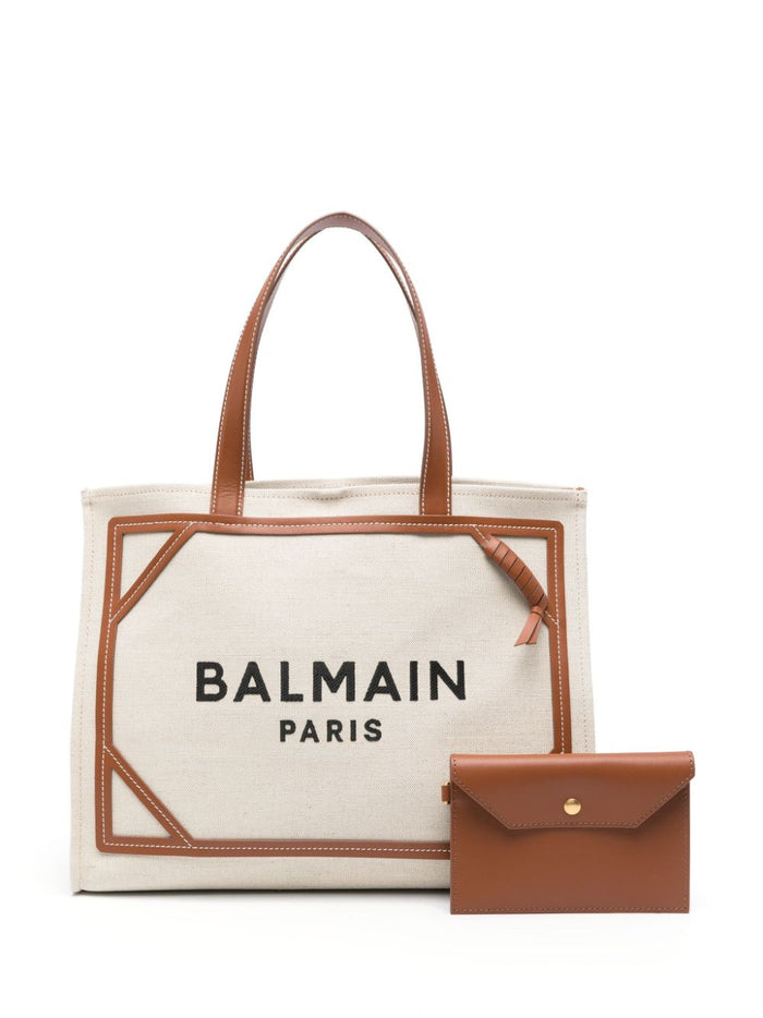 Balmain Bags Leather Brown Cotton Linen