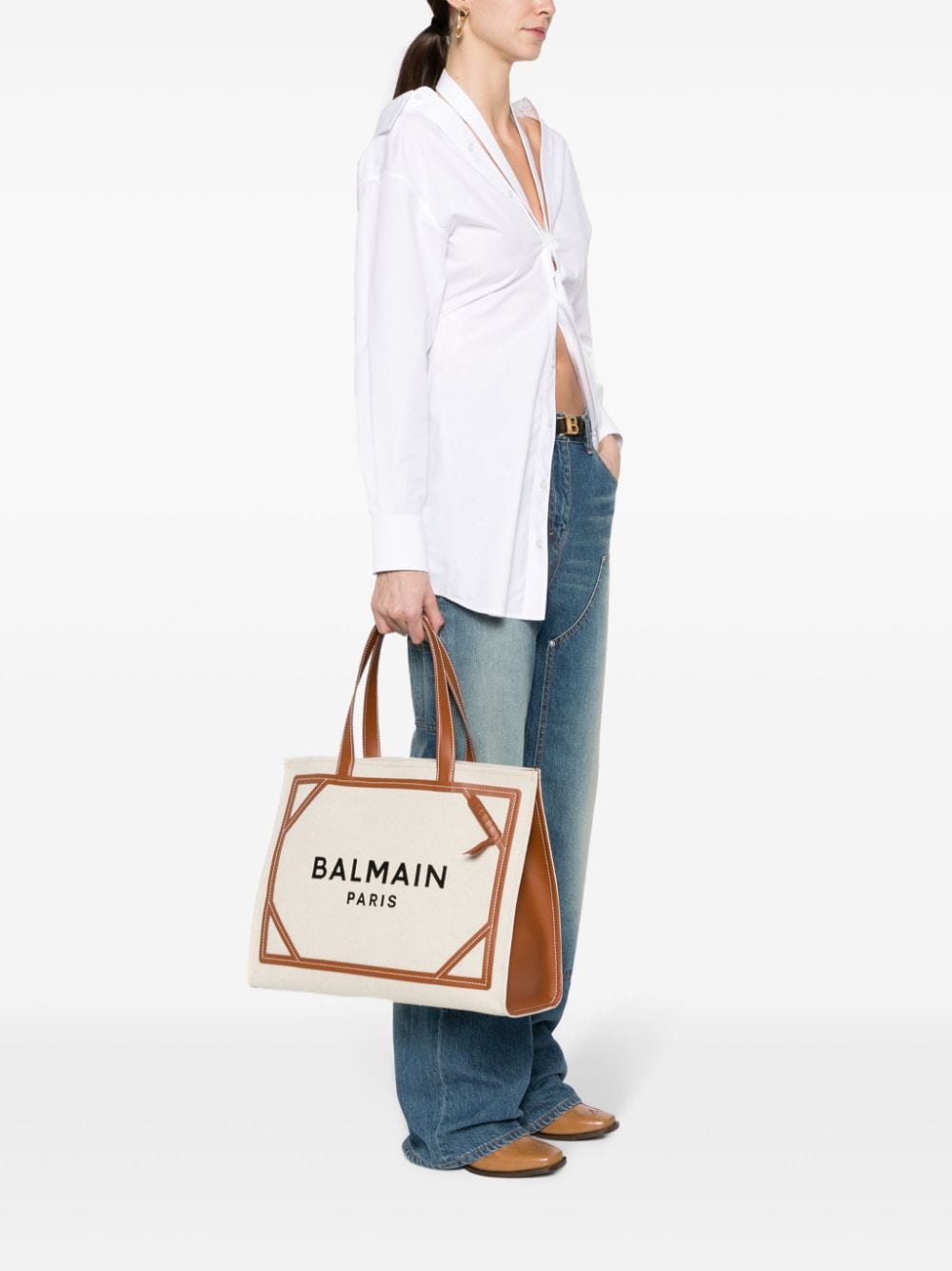 Balmain Bags Leather Brown Cotton Linen