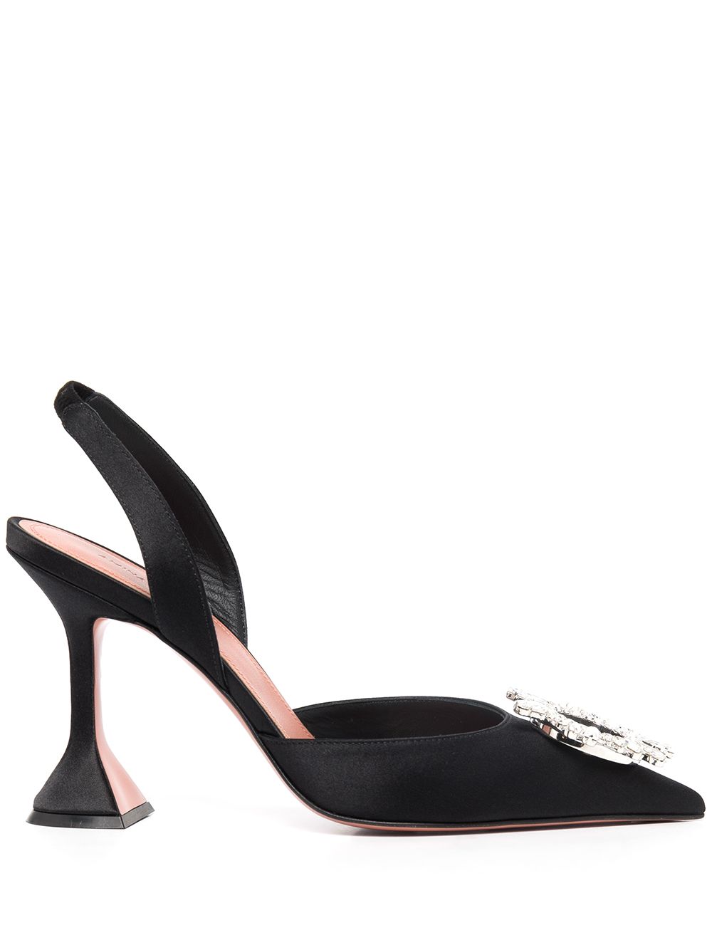 Amina Muaddi With Heel Black Silk
