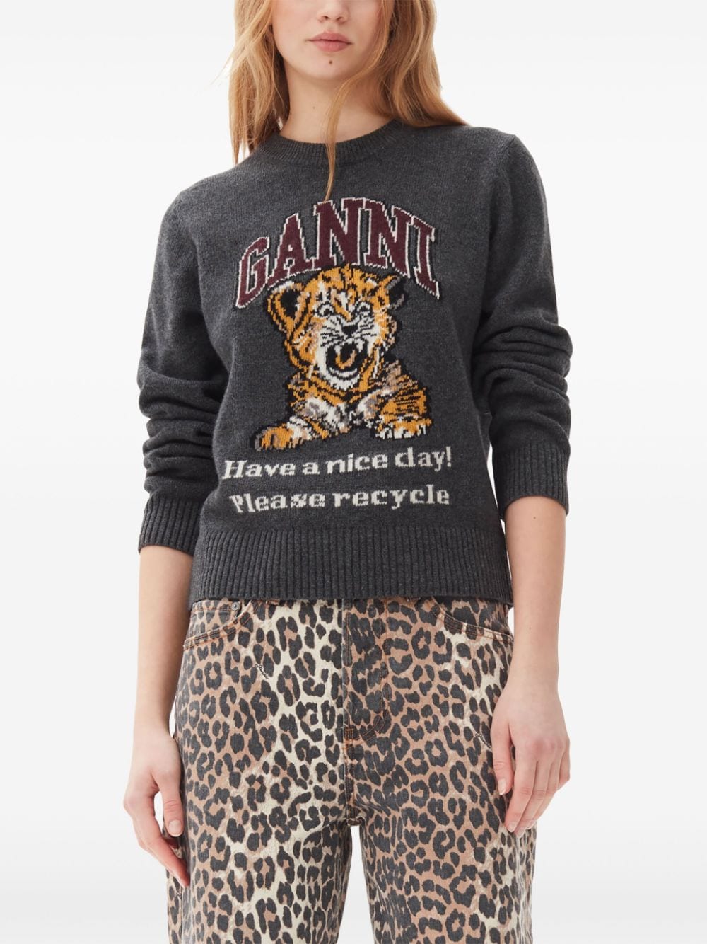 Ganni Sweaters Grey Wool Nylon