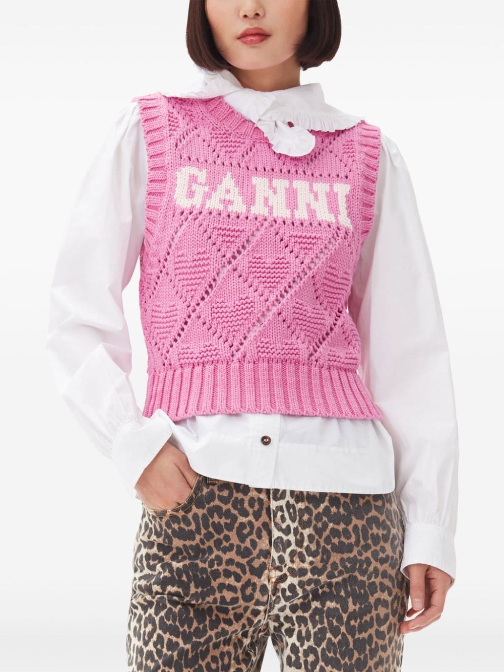 Ganni Sweaters Pink Cotton Polyamide