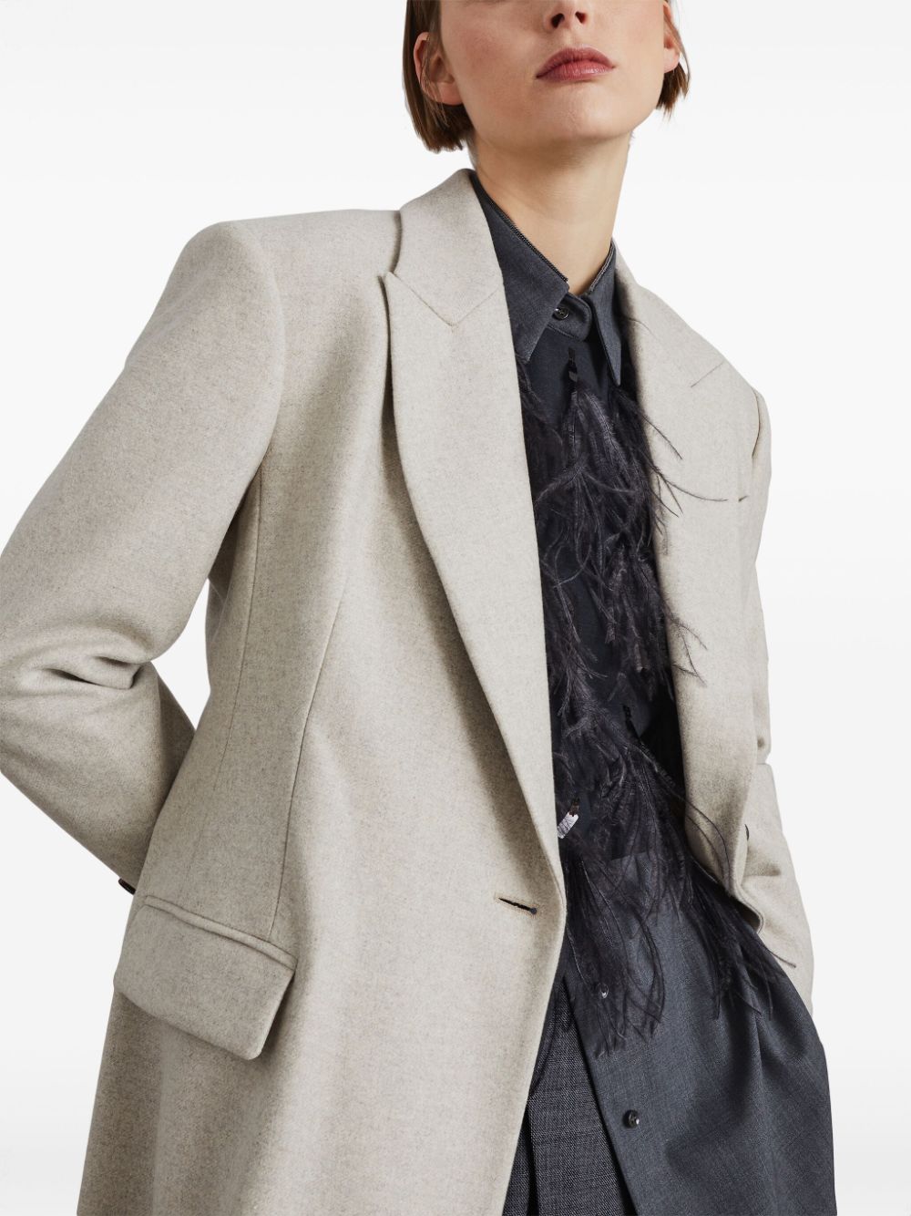 Brunello Cucinelli Coats Beige Wool Synthetic Fiber