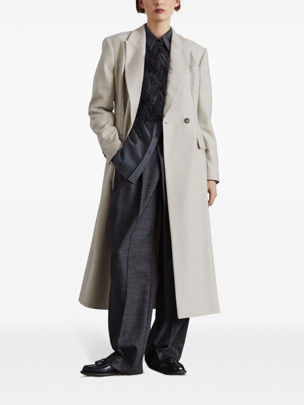 Brunello Cucinelli Coats Beige Wool Synthetic Fiber