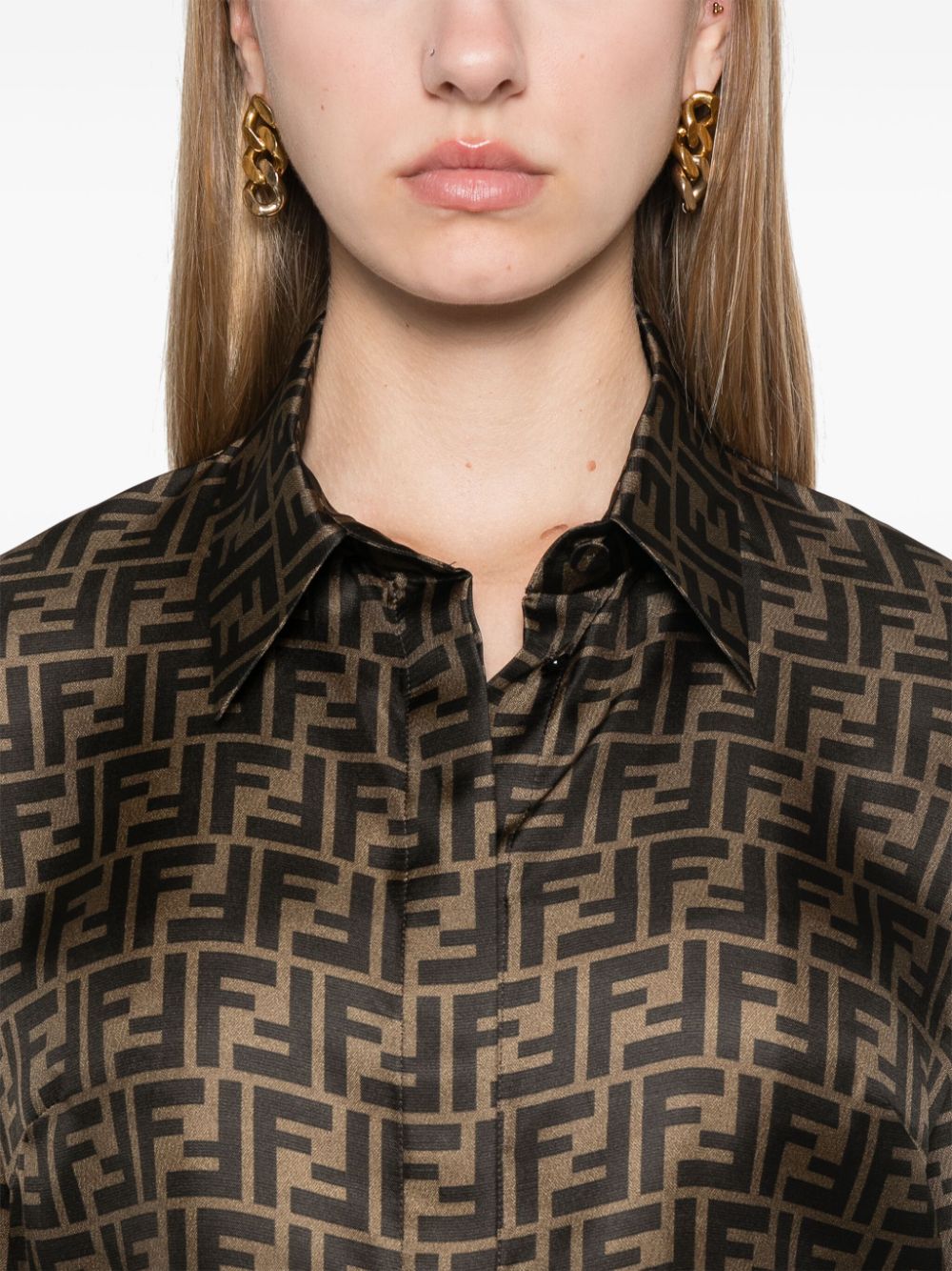 Fendi Shirts Brown Silk
