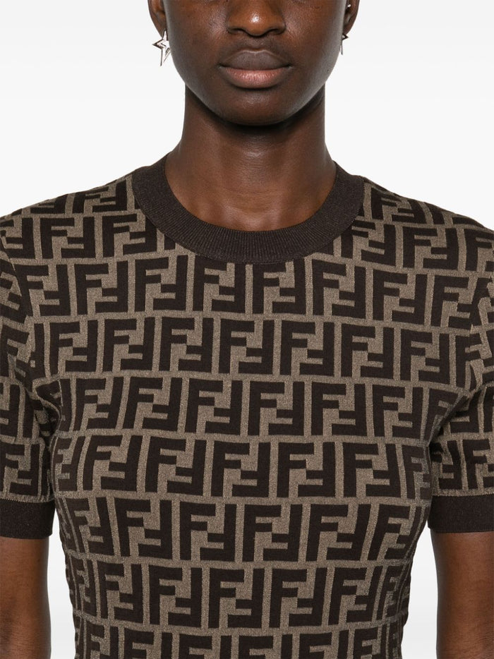 Fendi Sweaters Brown Cotton Polyamide Elastane