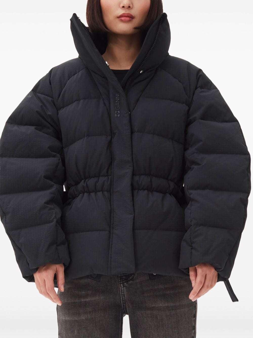 Ganni Coats Black Polyamide