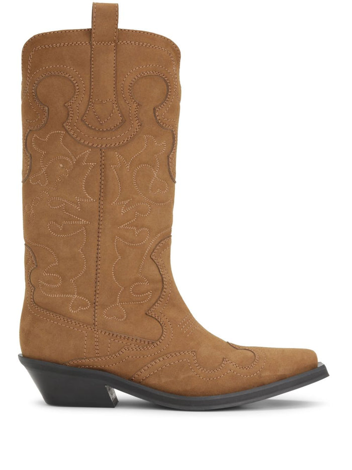 Ganni Boots Leather Brown Polyamide Polyurethane