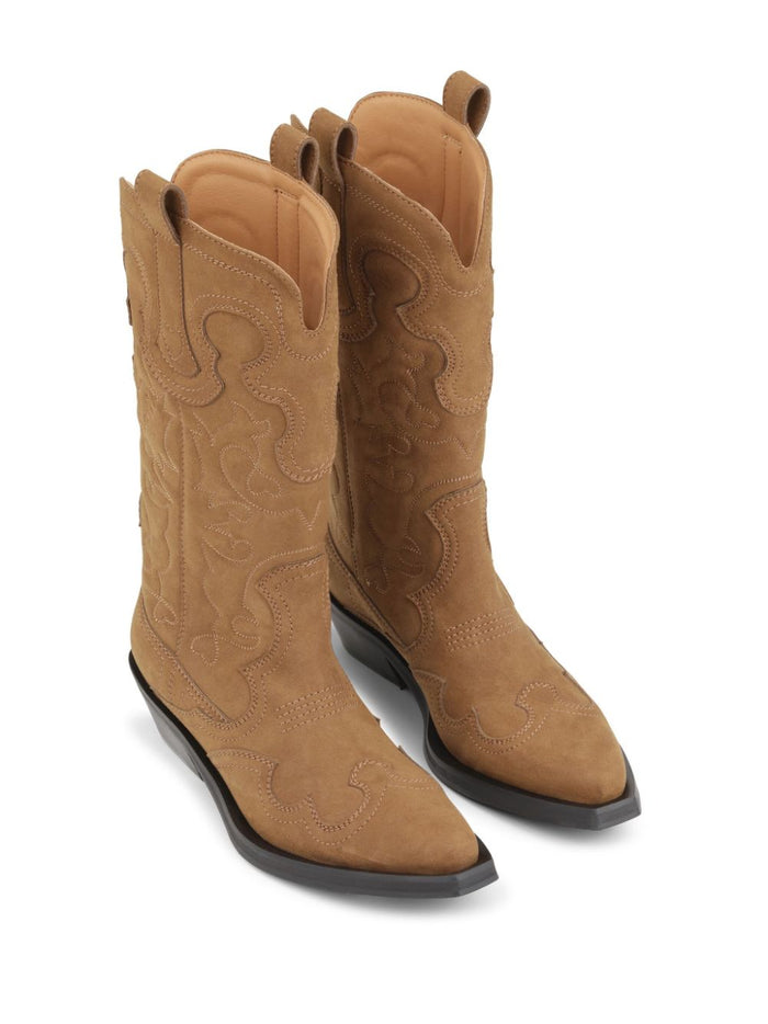 Ganni Boots Leather Brown Polyamide Polyurethane