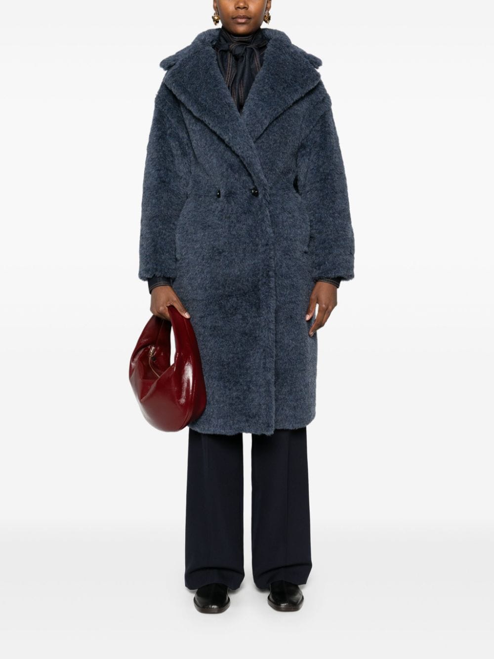 Max Mara Coats Blue Alpaca Virgin Wool Silk