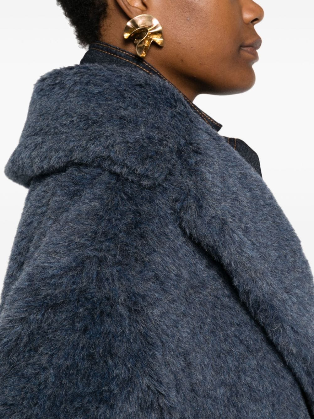 Max Mara Coats Blue Alpaca Virgin Wool Silk