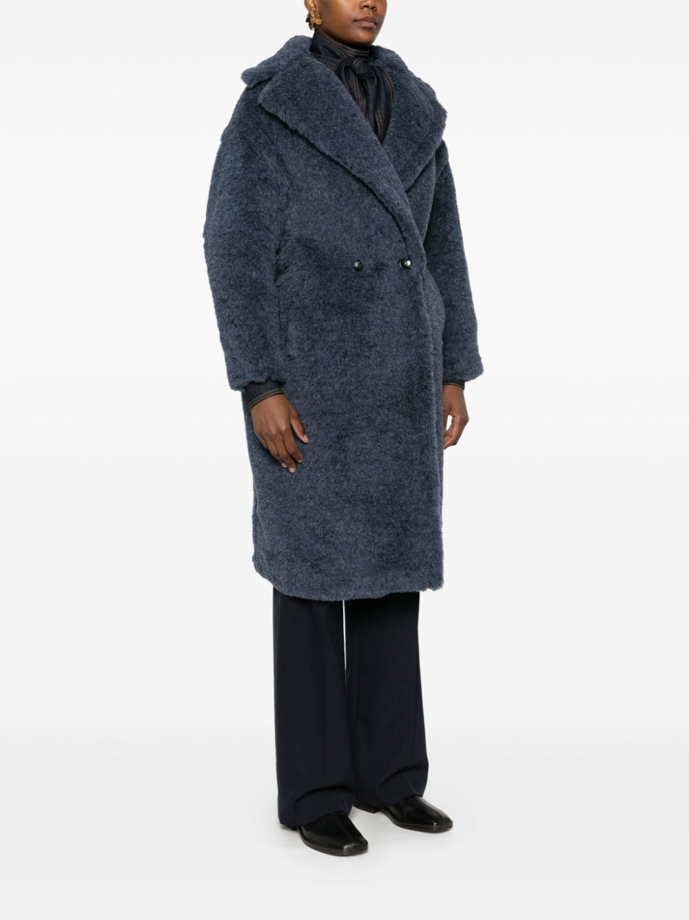 Max Mara Coats Blue Alpaca Virgin Wool Silk