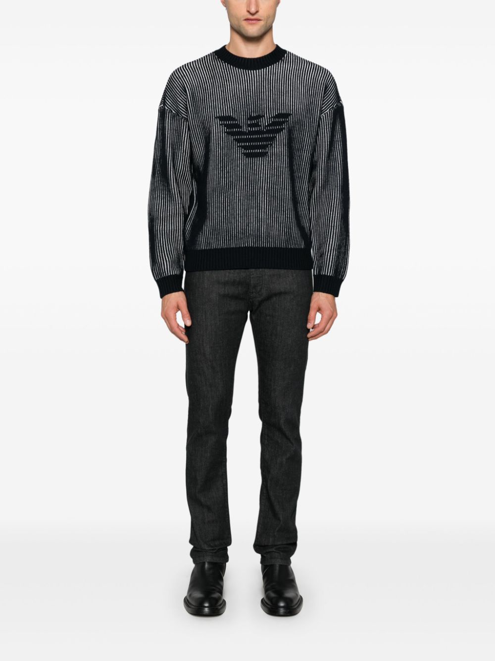Emporio Armani Sweaters Blu Virgin Wool Cotton