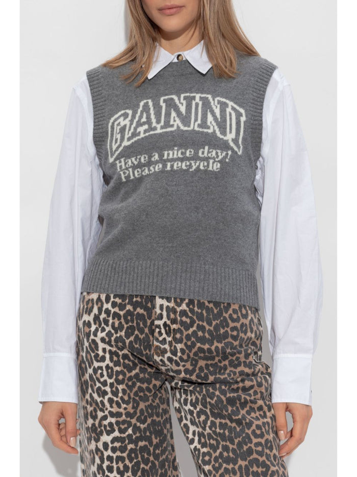 Ganni Sweaters Grey Wool Recycled Polyamide