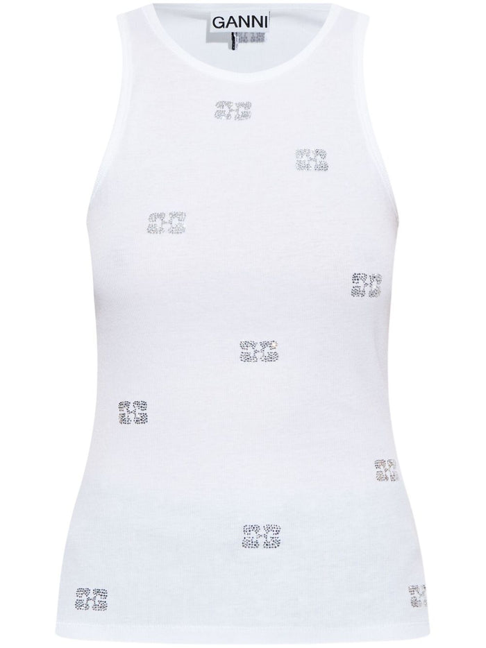 Ganni Top White Organic Cotton Elastane